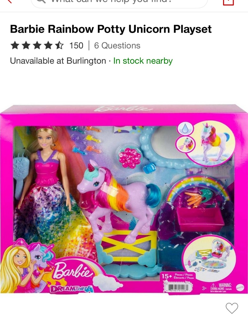 Barbie rainbow unicorn set